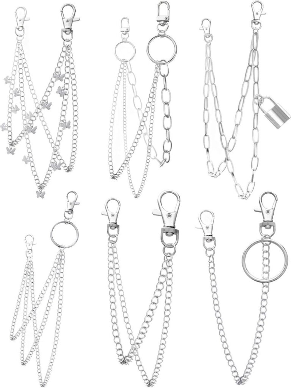 Punk Butterfly Lock Wallet Chain Set - 6 Pieces Hip Hop Jeans Pocket Chains